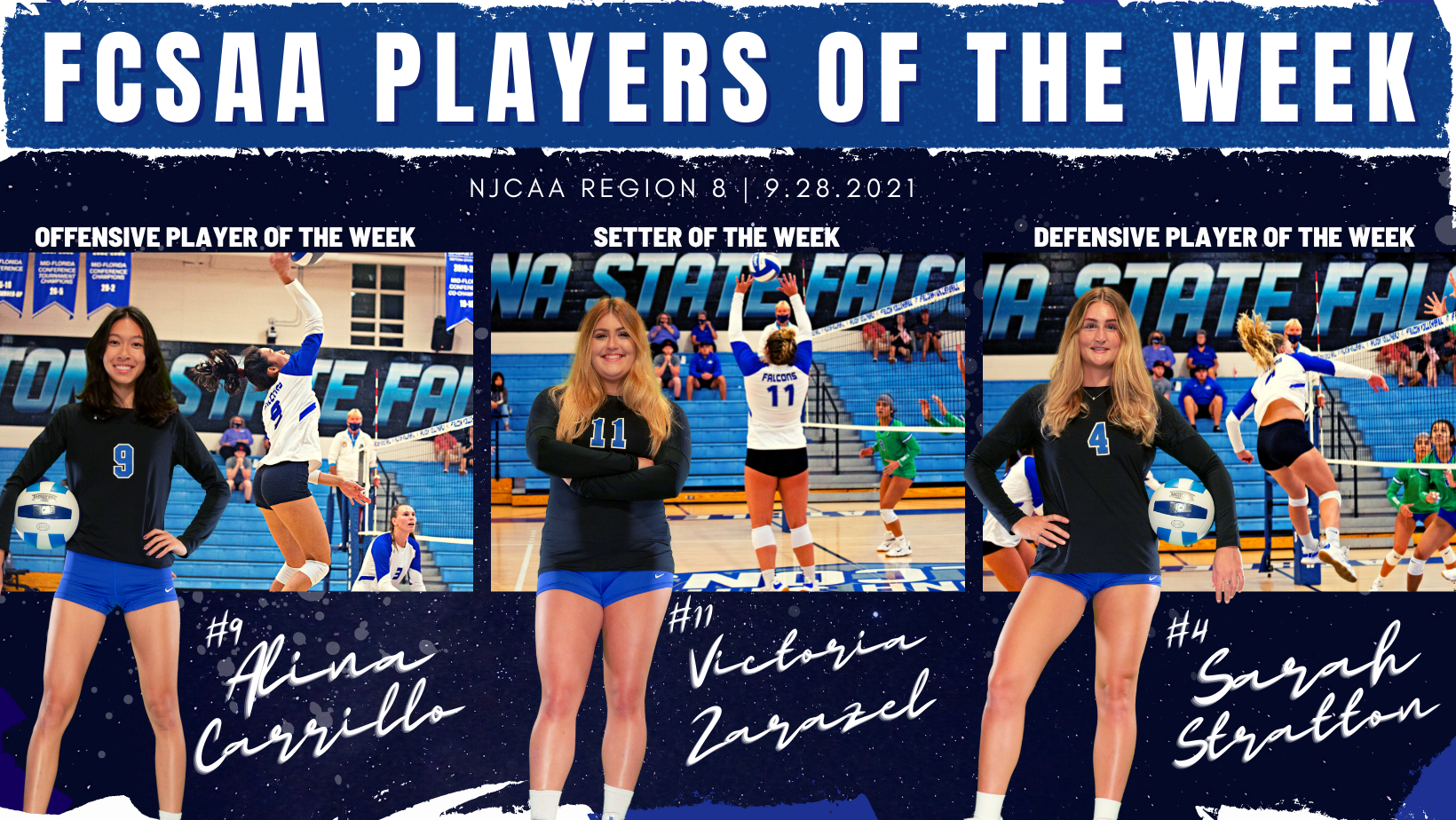 Falcon Trio Sweeps Region 8 NJCAA Player of the Week Honors